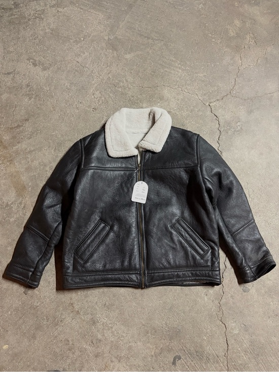 Black Sheep Other - Exclusive sheep men’s black leather shearling - lined zip bomber jacket size 44